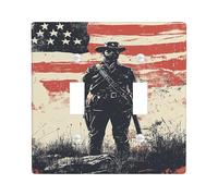 Soldier - Piastra di copertura per interruttore della luce doppia, bandiera patriottica vintage, erba indipendenza, in plastica rossa, dimensioni standard, piatti decorativi da parete per casa