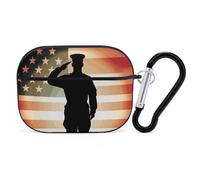 Soldier Saluting America Flag AirPods Pro 2, custodia protettiva rigida antiurto, per donne e uomini, compatibile con custodia Airpod Pro di 2a/1a generazione con portachiavi, nero