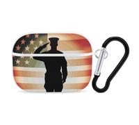 Soldier Saluting America Flag AirPods Pro 2, custodia protettiva rigida antiurto per donne e uomini, compatibile con custodia Airpod Pro di 2a/1a generazione con portachiavi, bianco