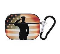 Soldier Saluting America Flag AirPods Pro Custodia protettiva con anello portachiavi in PC custodia protettiva rigida per AirPods Pro di seconda generazione, per donne e uomini, facile da aprire