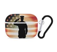 Soldier Saluting America Flag AirPods Pro Custodia protettiva con anello portachiavi in PC custodia protettiva rigida per AirPods Pro 2a generazione per donne e uomini di generazione facile da aprire
