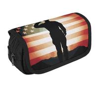 Soldier Saluting - Astuccio organizer con bandiera americana, grande capacità, grazioso astuccio per penne con 3 scomparti, cancelleria per ufficio, grande astuccio con cerniera, in tessuto, per