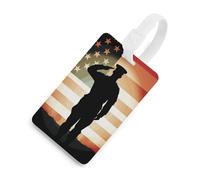 Soldier Saluting - Etichette per bagagli con bandiera americana, porta carte per bagagli con scudo per la privacy, borsa da viaggio, targhetta identificativa, per uomini e donne, zaino, stile bianco