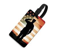 Soldier Saluting - Etichette per bagagli con bandiera americana, porta carte per valigie, con scudo per la privacy, borsa da viaggio, targhetta identificativa, per uomini e donne, zaino, stile nero