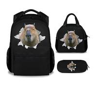soldwellsd Capybara - Zaino da scuola per ragazzi e ragazze, zaino Capybara da 40,6 cm per la scuola, con motivo capibara nero, grande capacità, per età 8-10 anni, Colore: 2-3 pezzi, Taglia unica