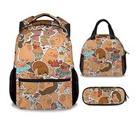 soldwellsd Capybara - Zaino per ragazze e ragazzi, carino da 40,6 cm per scuola, borsa per libri leggera stampata marrone per studenti, regali per gli amanti del Capybara, Zaino Capybara - 2-3 Pezzi,