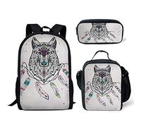 soldwellsd Set di 3 borse a tracolla per la scuola, motivo: lupo selvatico, borsa per il pranzo, astuccio per matite per bambini, Stampa-24, Taglia unica