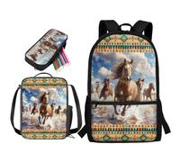 soldwellsd Set di zaino per la scuola con stampa tigre bianca, set con borsa per il pranzo per bambini, ragazzi e ragazze, zaino leggero da 43 cm e astuccio per la scuola materna, Cavallo tribale