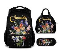 soldwellsd Zaino a farfalla per bambini e ragazze, zaino carino da 40,6 cm per la scuola, borsa per libri di grande capacità per studenti, zaino regalo per gli amanti delle farfalle, Farfalla-3-3pc-1,