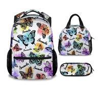 soldwellsd Zaino a farfalla per bambini e ragazze, zaino carino da 40,6 cm per la scuola, borsa per libri di grande capacità per studenti, zaino regalo per gli amanti delle farfalle, Farfalla-2-3pc-1,