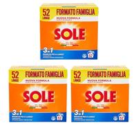 SOLE Bianco Splendente Detersivo in Polvere con Bicarbonato per Bucato a Mano e in Lavatrice, 4 confezioni da 52 Lavaggi (Confezione da 3)