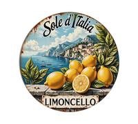 Sole D Italia - Targa rotonda in metallo retrò con limoncello e limoni, decorazione da parete per casa, bar, caffetteria, poster in metallo, 20 x 20 cm