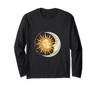 Sole e Luna Viso Abbracciano Armonia Cosmica Arte Maglia a Manica
