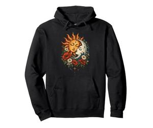 Sole e Luna Volti Fiori Vintage Boho Celeste Art Felpa con Cappuccio