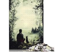 Soledad Vintage - Hombre y perro en la naturaleza tranquila. Rompecabezas de 1000 piezas para adultos. Rompecabezas para regalar. Juego educativo. Juguete de desafío. 38 x 26 cm (1000 piezas).