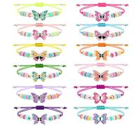 Soleebee 12 bracciali dell'amicizia, regolabili, intrecciati, con perline colorate, set di gioielli per ragazze e bambini, come regalo di compleanno, 16 cm