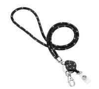 Soleebee Cordino per carte di credito, con strass, con anello portachiavi, collana da donna, kit per portachiavi, porta carte d'identità (nero con carta d'identità JoJo)