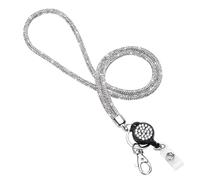Soleebee Cordino per carte di credito, con strass, con anello portachiavi, collana da donna, kit per portachiavi, porta carte d'identità (argento con carta d'identità JoJo)