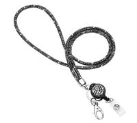 Soleebee Cordino per carte di credito, con strass, con anello portachiavi, collana da donna, kit per portachiavi, porta carte d'identità (grigio scuro con carta d'identità JoJo)