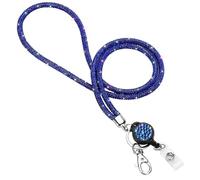 Soleebee Cordino per carte di credito, con strass, con anello portachiavi, collana da donna, kit per portachiavi, porta carte d'identità (blu scuro con carta d'identità JoJo)