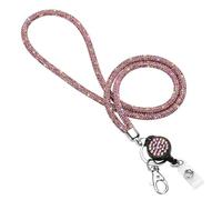 Soleebee Cordino per carte di credito, con strass, con portachiavi, collare di cristallo, collana da donna, kit per portachiavi, porta carte d'identità (rosa con carta d'identità JoJo)