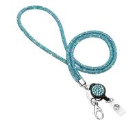 Soleebee Cordino per carte di credito, con strass, con portachiavi, collare di cristallo, collana da donna, kit per portachiavi, porta carte d'identità (blu mare con carta d'identità JoJo)