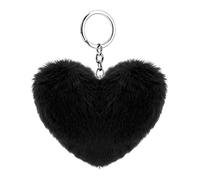 Soleebee Portachiavi in Morbida Pelliccia Artificiale Cuore D'amore Soffice Auto Portachiavi Pompon Fascino Accessori per Borse e Personalizzare Zaino per le Donna Ragazze (Nero)