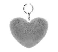 Soleebee Portachiavi in Morbida Pelliccia Artificiale Cuore D'amore Soffice Auto Portachiavi Pompon Fascino Accessori per Borse e Personalizzare Zaino per le Donna Ragazze (Grigio)