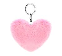 Soleebee Portachiavi in Morbida Pelliccia Artificiale Cuore D'amore Soffice Auto Portachiavi Pompon Fascino Accessori per Borse e Personalizzare Zaino per le Donna Ragazze (Rosa)
