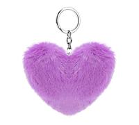 Soleebee Portachiavi in Morbida Pelliccia Artificiale Cuore D'amore Soffice Auto Portachiavi Pompon Fascino Accessori per Borse e Personalizzare Zaino per le Donna Ragazze (Viola)