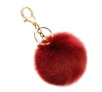 Soleebee Portachiavi in Morbida Pelliccia Artificiale Palla Soffice Auto Portachiavi Pompon Fascino Accessori per Borse e Personalizzare Zaino per le Donna Ragazze (Vino rosso)