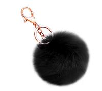 Soleebee Portachiavi in Morbida Pelliccia Artificiale Palla Soffice Auto Portachiavi Pompon Fascino Accessori per Borse e Personalizzare Zaino per le Donna Ragazze (Nero)