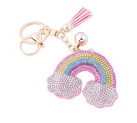 Soleebee Portachiavi in pelle Carino rosa Bling Cristallo Portachiavi auto Fascino accessori per borse e Personalizzare Zaino con le nappe per Donna e ragazze (Arcobaleno)