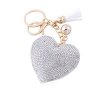 Soleebee Portachiavi in pelle cuore d'amore Bling Cristallo Portachiavi auto Fascino accessori per borse e Personalizzare Zaino con le nappe (Bianco)