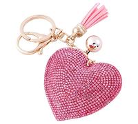 Soleebee Portachiavi in pelle cuore d'amore Bling Cristallo Portachiavi auto Fascino accessori per borse e Personalizzare Zaino con le nappe (Rosa)