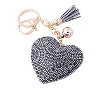 Soleebee Portachiavi in pelle cuore d'amore Bling Cristallo Portachiavi auto Fascino accessori per borse e Personalizzare Zaino con le nappe (Grigio)