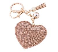 Soleebee Portachiavi in pelle cuore d'amore Bling Cristallo Portachiavi auto Fascino accessori per borse e Personalizzare Zaino con le nappe (Champagne)