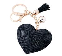 Soleebee Portachiavi in pelle cuore d'amore Bling Cristallo Portachiavi auto Fascino accessori per borse e Personalizzare Zaino con le nappe (Nero)