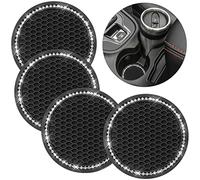 Soleebee Set di 4 sottobicchieri per auto, con cristalli, universali, in silicone, antiscivolo, per interni auto, con brillantini, 6,8 x 0,5 cm (bianco)