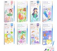 Soleeya 96 Pagine Libro da Colorare con Acqua, 8 Pezzi Album Colorare Acqua Bambini Divertimento Magic Water Book Libro da Colori Aquarellbuch con Una Tavolozza Separata