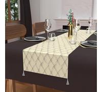 Soleil d'ocre Runner da Tavolo Festivo in Puro Cotone, Argento, 40 x 180 cm