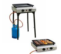 SOLEILUX Fornello Barbecue a Gas 2 Bruciatori H.92cm con Plancha Smaltata - Utilizzabile con Piedistallo o da Appoggio, Accensione Piezo, Piastra Rimovibile e Lavabile, Vassoio Raccogli Grasso