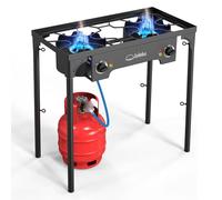 SOLEILUX Fornellone Fornello 2 Fuochi 75x38cm 3 IN 1 Rialzato Da Esterno Gpl Con Accensione Piezo H 81cm - NERO