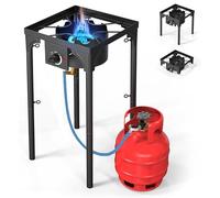 SOLEILUX Fornellone Fornello a Gas da Campeggio e da Esterno 40x40cm 3 IN 1 Rialzato Gpl con Accensione Piezo H 81cm - NERO