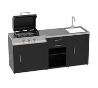 SOLEILUX Set Barbecue a Gas 3 Fuochi con Lavello, Rubinetto e Tagliere, Cassettiera 2 Cassetti Estraibili, Mobile Cucina BBQ per Terrazzo e Giardino, 210,4 x 60,7 x 94 cm