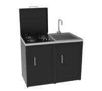 SOLEILUX Set Cucina da Esterno a Gas 2 Elementi con Lavello Rubinetto e tagliere incassato - Struttura in Acciaio e Piano in Acciaio Inox - Nero