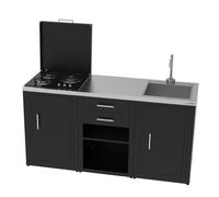 SOLEILUX Set cucina da esterno a gas 3 elementi con lavello, rubinetto e tagliere con 2 cassetti estraibili - struttura in acciaio e piano in acciaio inox - Nero