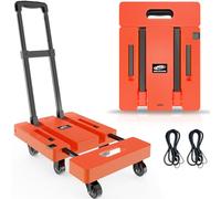SOLEJAZZ Carrello a mano pieghevole, per camion, carrello portatile per spostamento, da 226 kg, con 6 ruote e 2 corde elastiche per bagagli, viaggi, traslochi, shopping, uso in ufficio, arancione