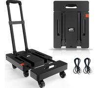 SOLEJAZZ Carrello a mano pieghevole, per camion, portatile, per spostamento merce, carrello da 226,8 kg con 6 ruote e 2 corde elastiche per bagagli, viaggi, traslochi, shopping, uso in ufficio, nero