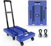 SOLEJAZZ Carrello a mano pieghevole, portatile, per spostamento merci, carrello da 226,8 kg con 6 ruote e 2 corde elastiche per bagagli, viaggi, traslochi, shopping, uso in ufficio, blu